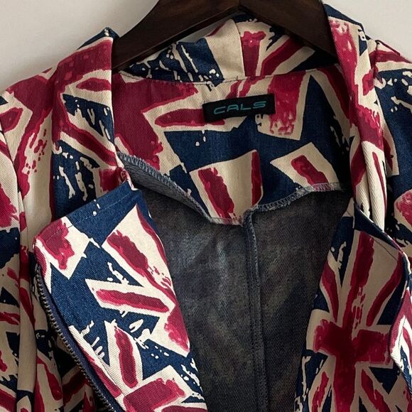 CALS Union Jack Patterned Red, White & Blue Denim Jacket Size S - Picture 7 of 8